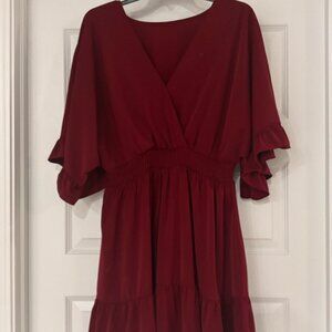 Wine Red Casual Mini Dress